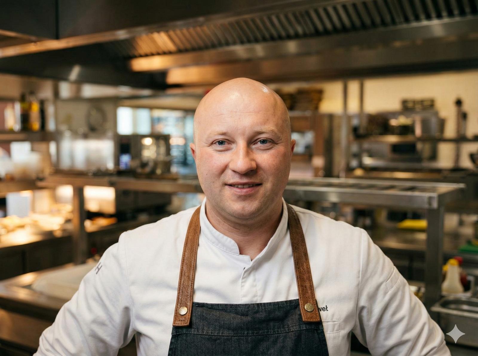 Pawel Trzos in a professional kitchen